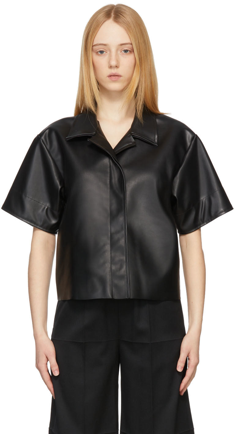 Women's Black Half Sleeve Leather Shirt with Tailored Fit