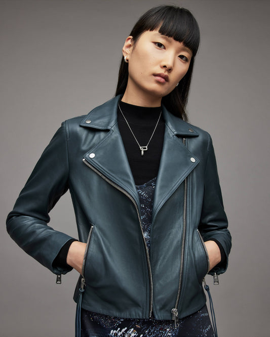 Women's Emerald Green Leather Biker Jacket