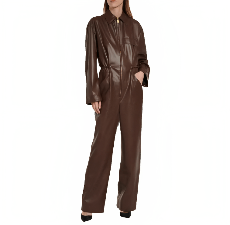 Luxurious Chocolate Brown Women's Leather Jumpsuit 