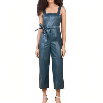 Vibrant Emerald Green Women's Overalls Leather Jumpsuit 