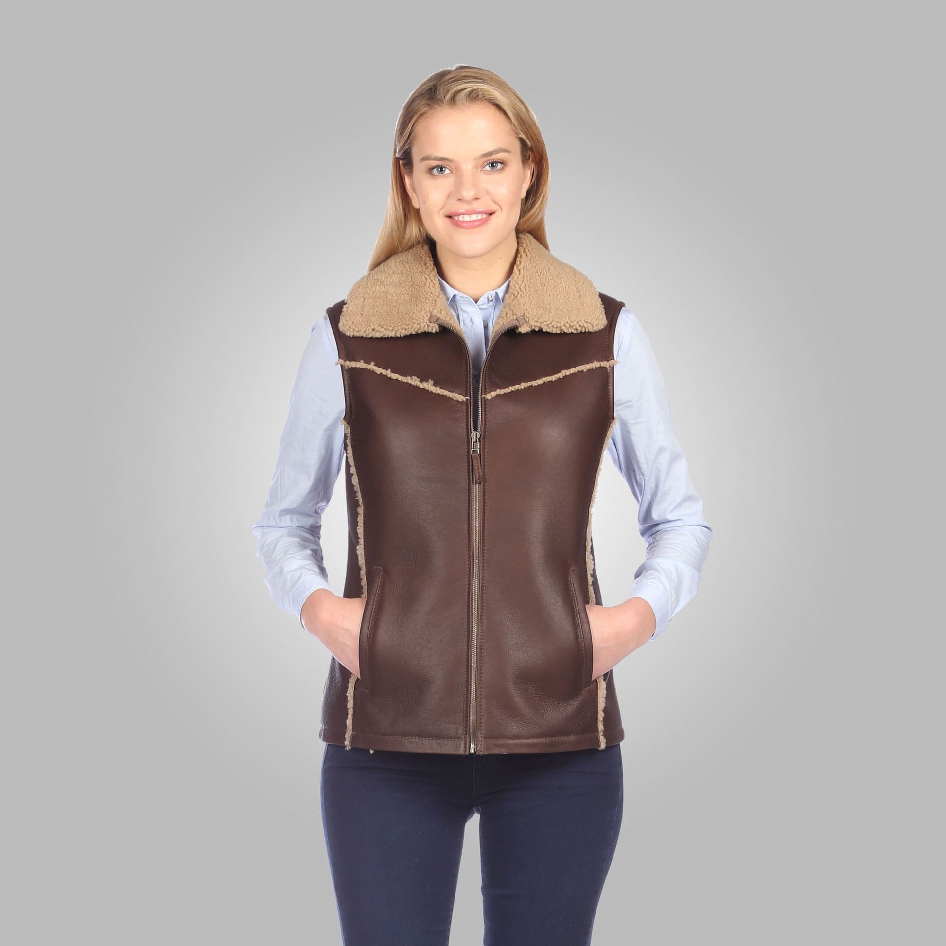 Women's Chocolate Brown Shearling Leather Vest