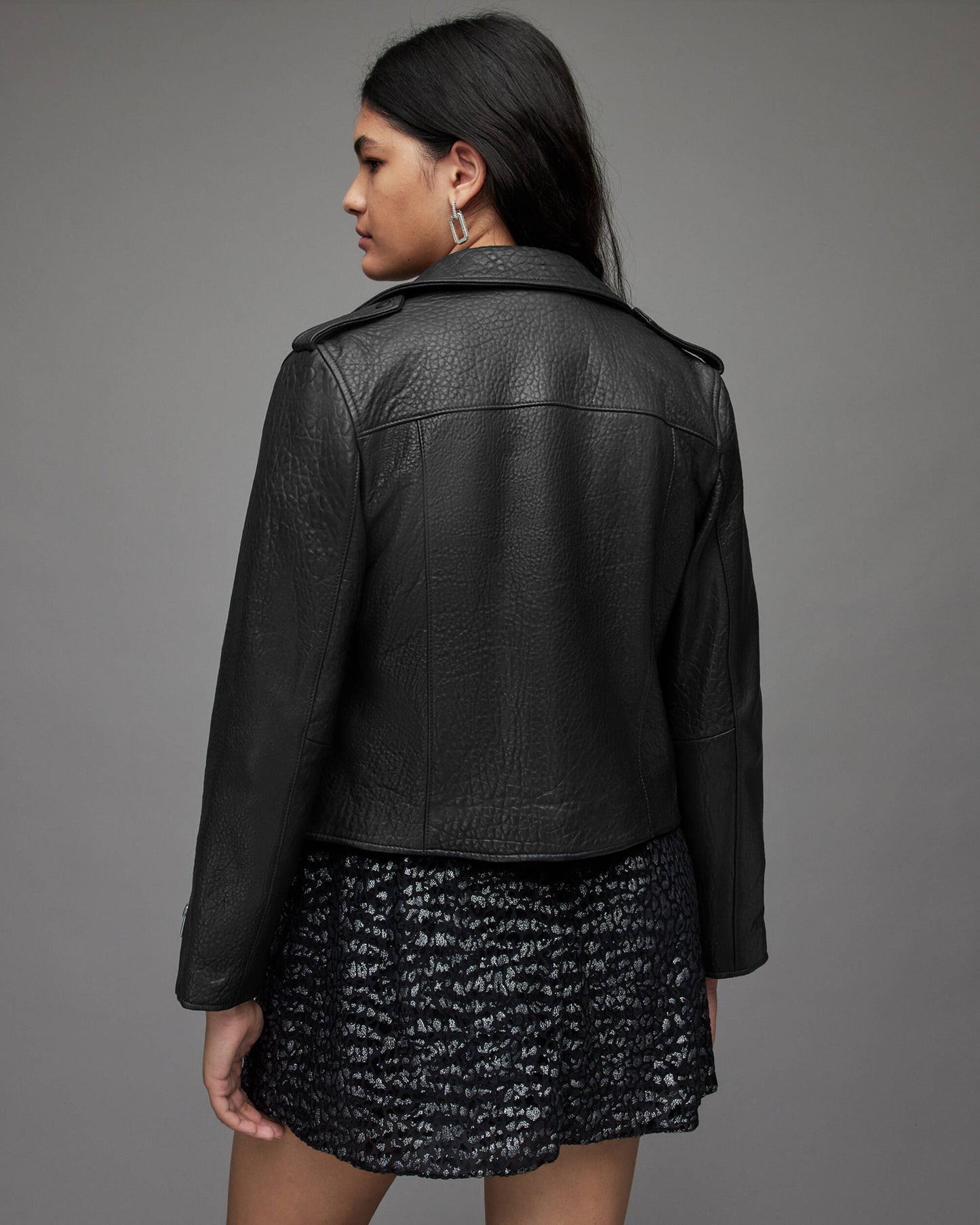 Women's Black Snake Print Leather Biker Jacket