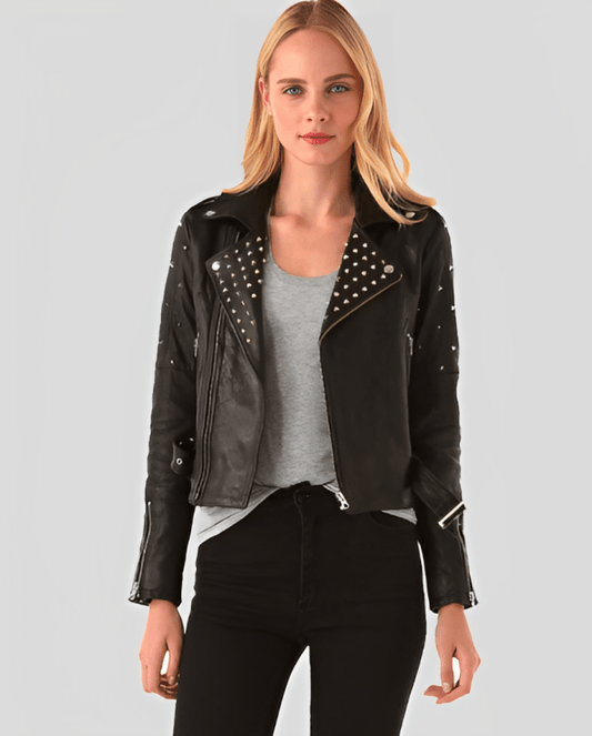 Women's Black Studded Biker Leather Jacket