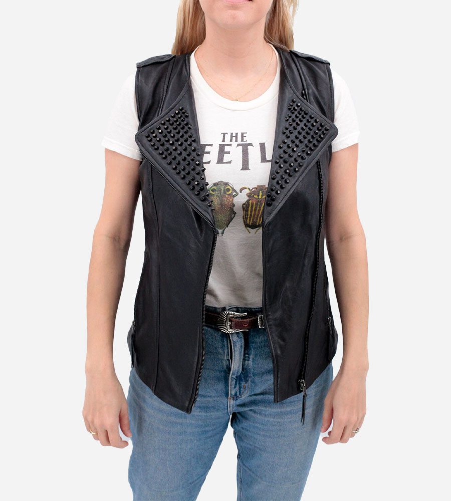 Women's Black Studded Leather Vest