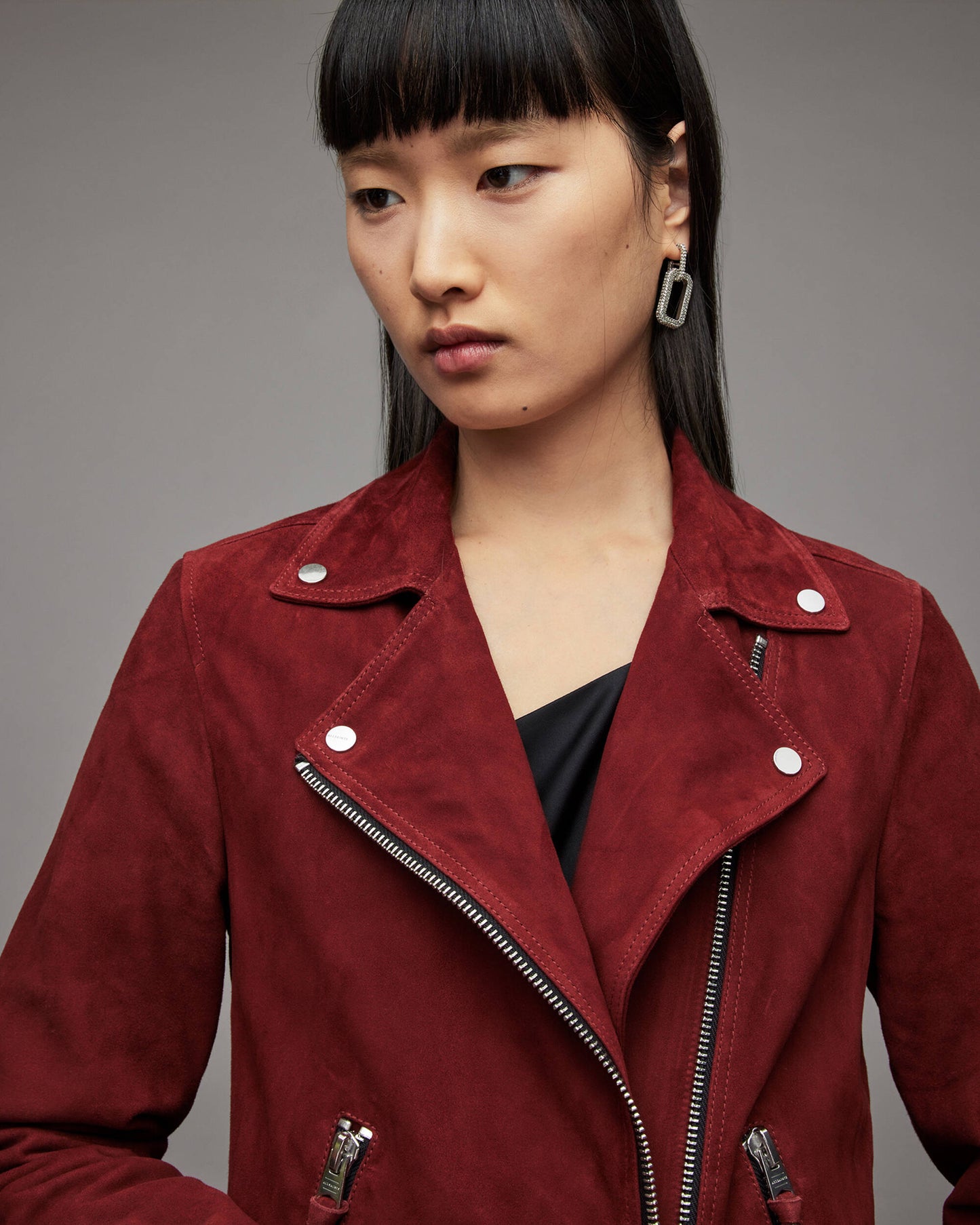 Women's Red Suede Leather Biker Jacket – Bold & Elegant