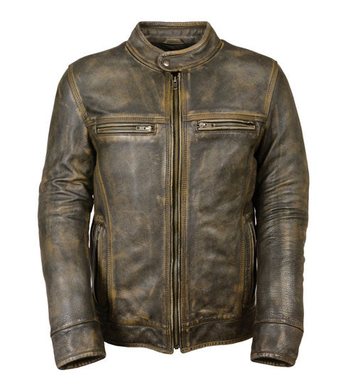 Men’s Brown Distressed Leather Motorbike Jacket