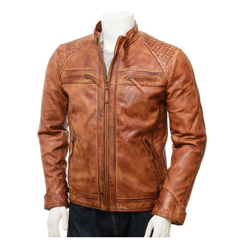 Men’s Tan Leather Biker Jacket