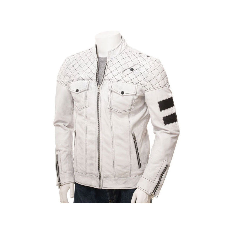 Men’s White Leather Biker Jacket Online