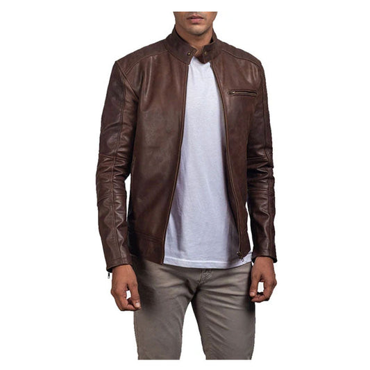 Men's Brown Leather Biker Jacket