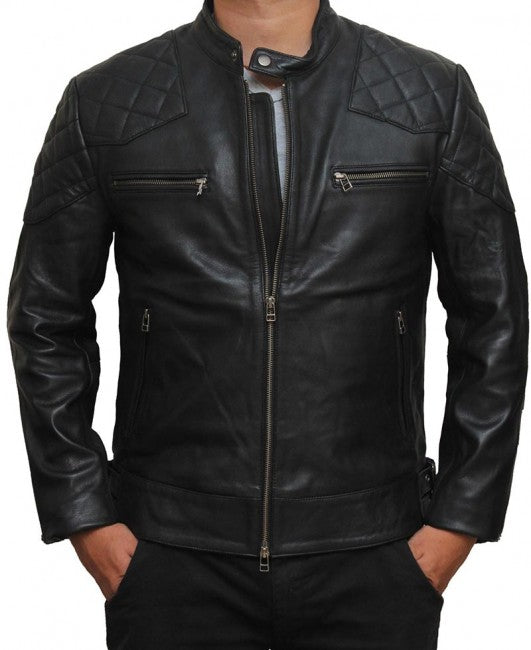 Men’s BECKHAM Black Quilted Retro Biker Jacket