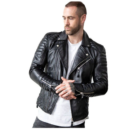 Men’s Quilted Black Leather Motorcycle Jacket