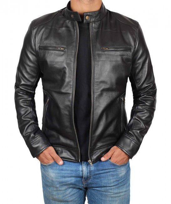 Men’s Black Lambskin Biker Style Leather Jacket