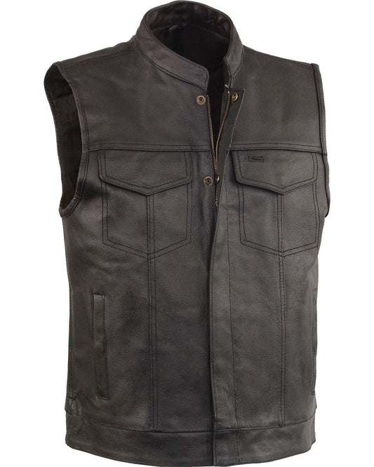  Black Open Neck Club Style Leather Vest