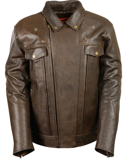 Men’s Brown Pocket Biker Leather Jacket