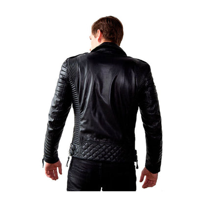 Men’s Quilted Black Leather Motorcycle Jacket