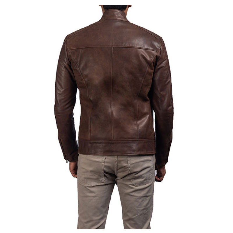 Men's Brown Leather Biker Jacket