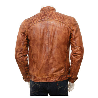 Men’s Tan Leather Biker Jacket