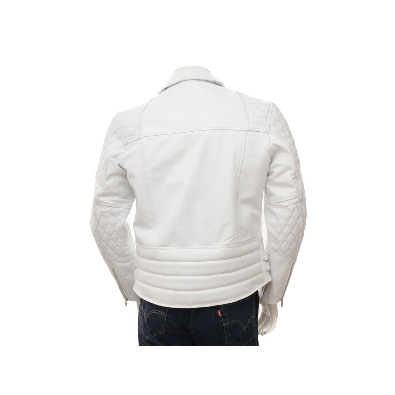 Men's White Leather Biker Jacket