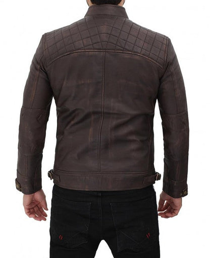 Claude Quilted Distressed Brown Leather Jacket