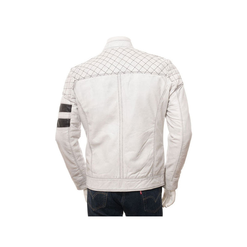 Men’s White Leather Biker Jacket Online