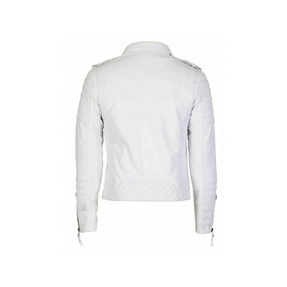 White Leather Biker Jacket Men’s Double Breasted Style