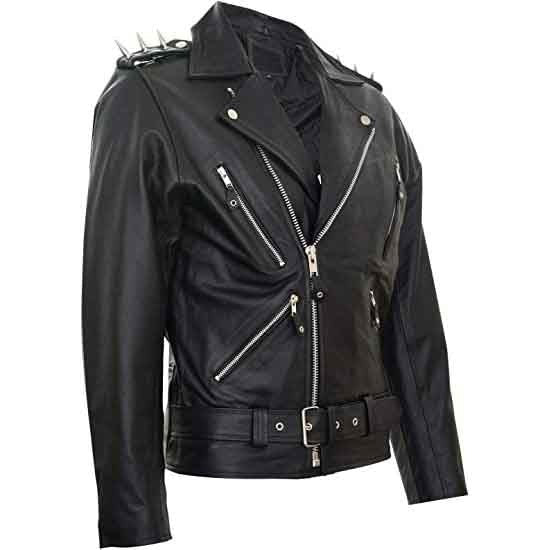 Men’s Black Spike Lapel Leather Biker Jacket by Avanzar Leather