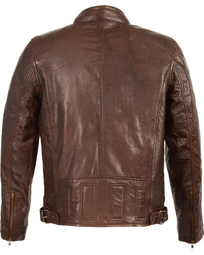 Men’s Stand-Up Collar Black Leather Jacket