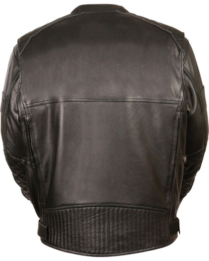 Men’s Black Quilted Pattern Scooter Motorbike Leather Jacket