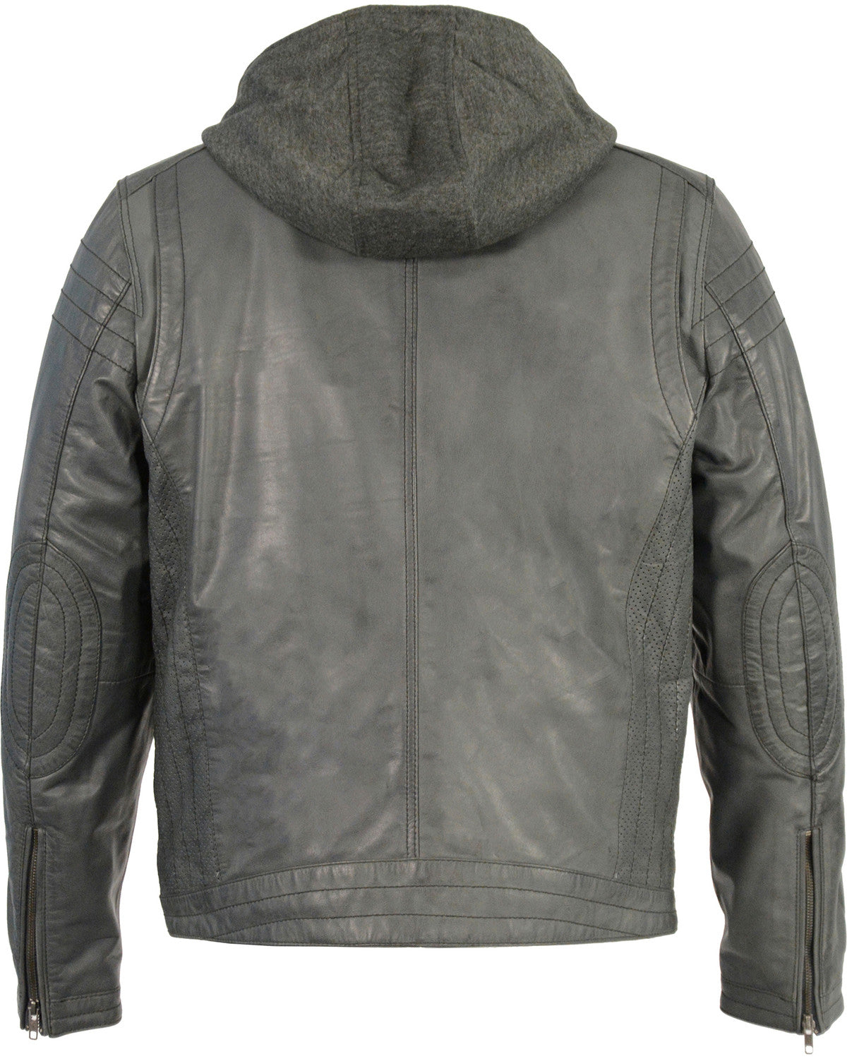 Men’s Zipper Front Leather Jacket with Removable Hood