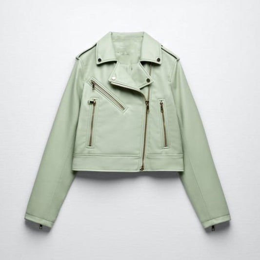 Green Women's Lambskin Riding Leather Biker Jacket