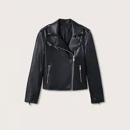 Women's Sleek Black Lambskin Leather Biker Jacket