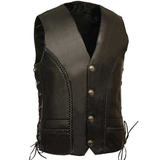 Buffalo Snap Braided Side Lace Leather Vest