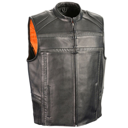 Reflective Band & Piping Zip Front Leather Vest