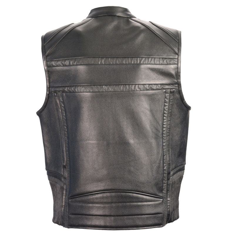 Reflective Band & Piping Zip Front Leather Vest