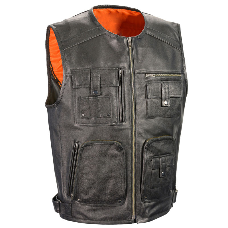 Zipper Front Super Utility Multi Pocket Leather Vest