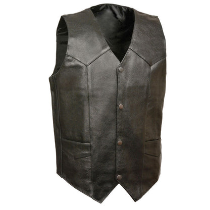 Black Snap Front Biker Leather Vest