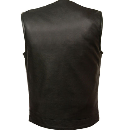 Black Collarless Club Style Leather Vest