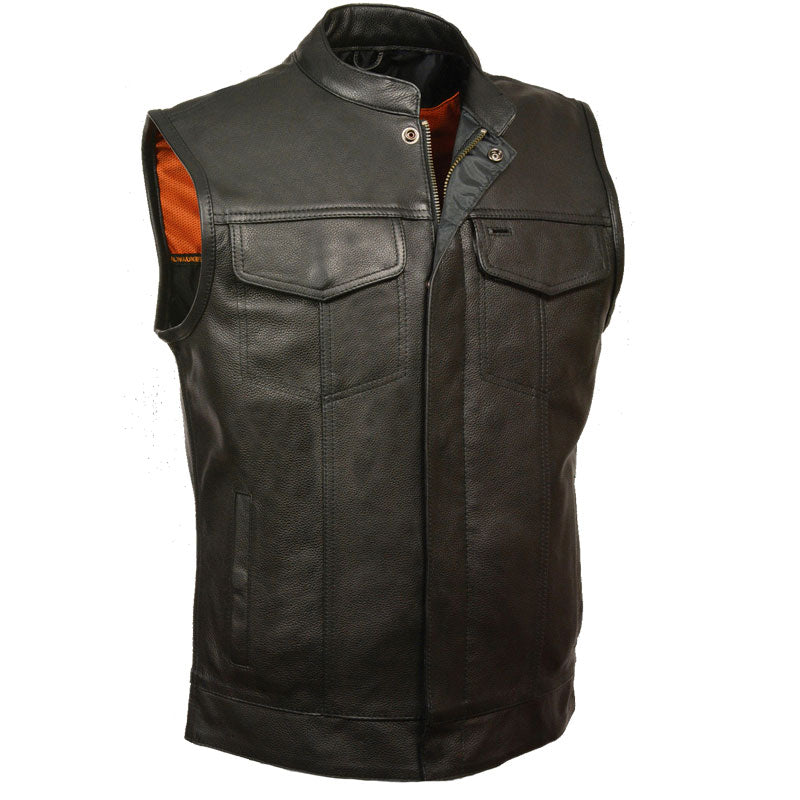 Open Neck Snap/Zip Front Club Style Leather Vest