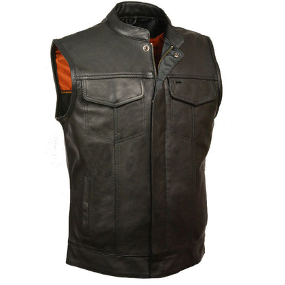 Open Neck Snap/Zip Front Club Style Leather Vest