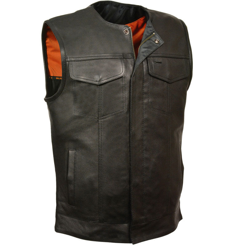 Black Collarless Club Style Leather Vest