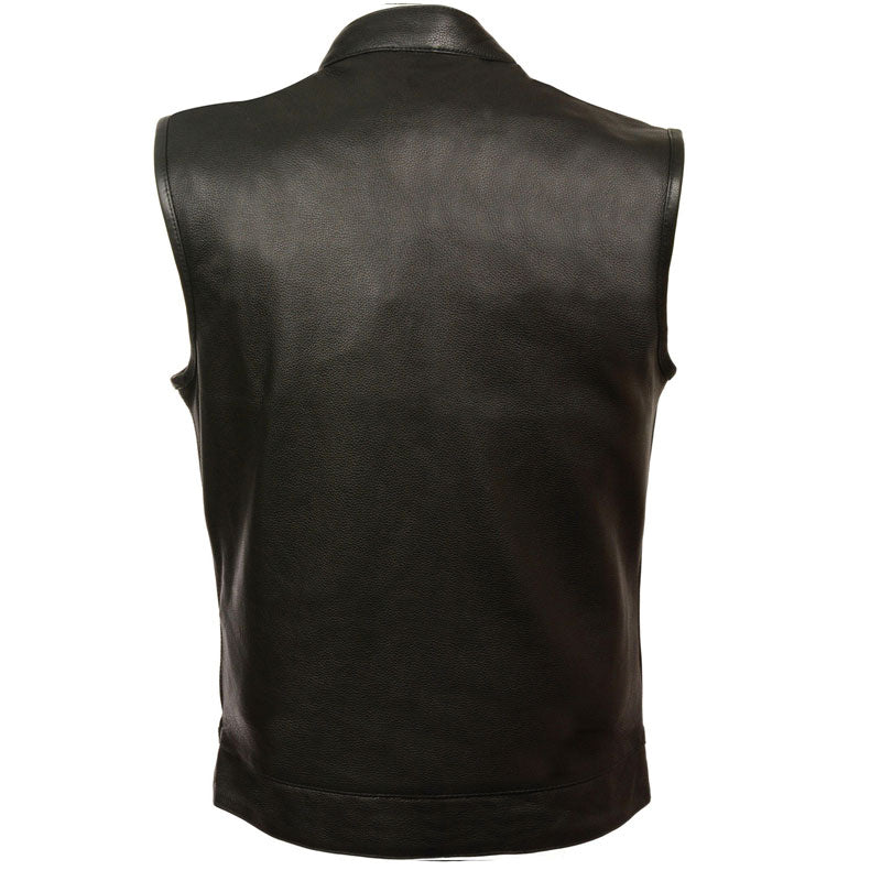 Open Neck Snap/Zip Front Club Style Leather Vest