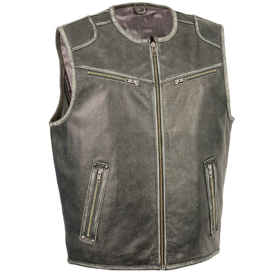 Vintage Distressed Zipper Front Leather Vest