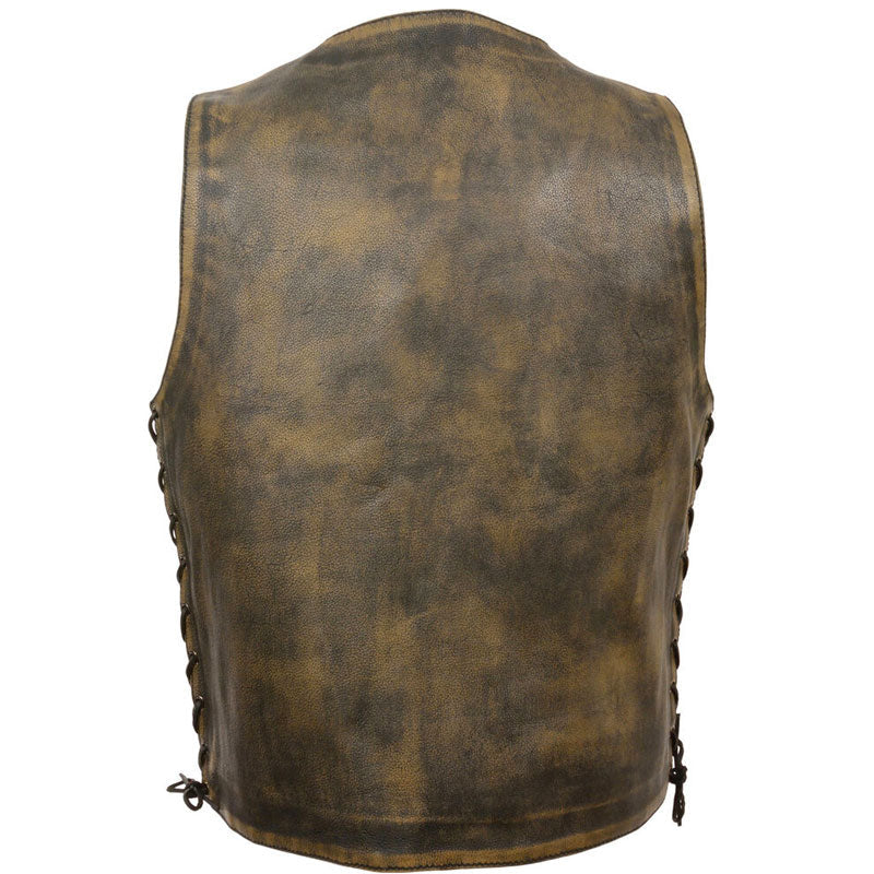 Brown Distressed Leather Vest with 10 Pockets