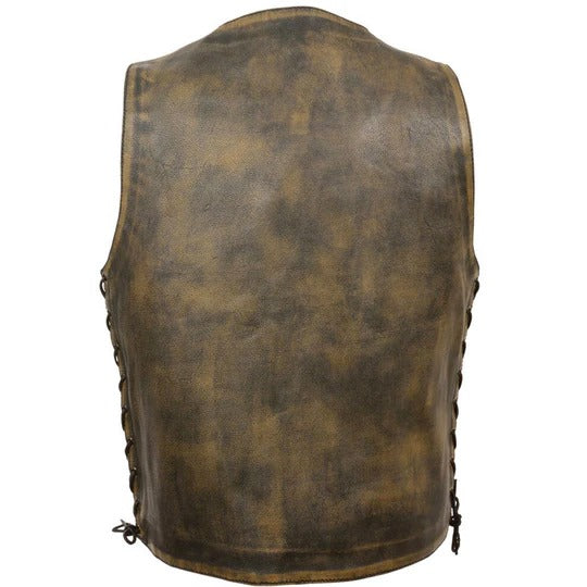 Brown Distressed 10-Pocket Leather Vest - Premium Quality Multi-Pocket Leather Vest Avanzar Leather