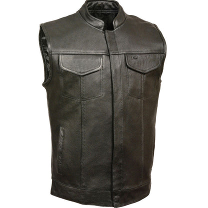 Black Open Neck Club Style Leather Vest