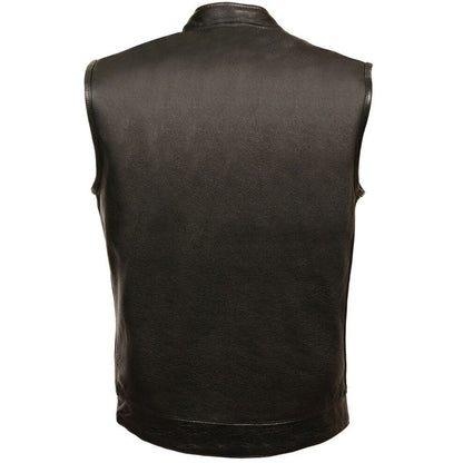 Black Open Neck Club Style Leather Vest