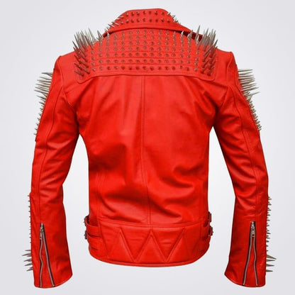 Men’s Red Studded Biker Leather Fashion Jacket