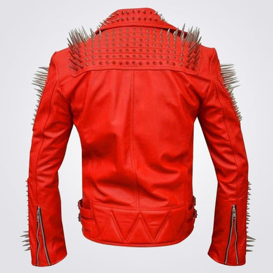 Men’s Red Studded Biker Leather Fashion Jacket