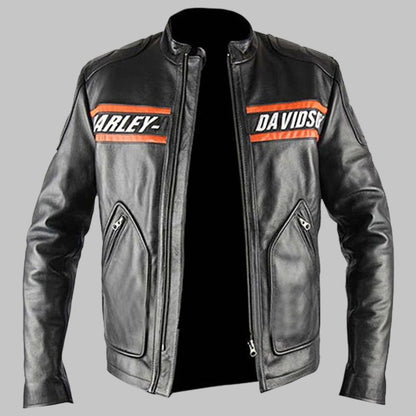 Bill Goldberg Harley Davidson Black Real Leather Biker Jacket for Men