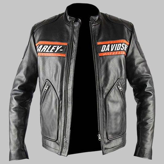 Bill Goldberg Harley Davidson Black Real Leather Biker Jacket for Men